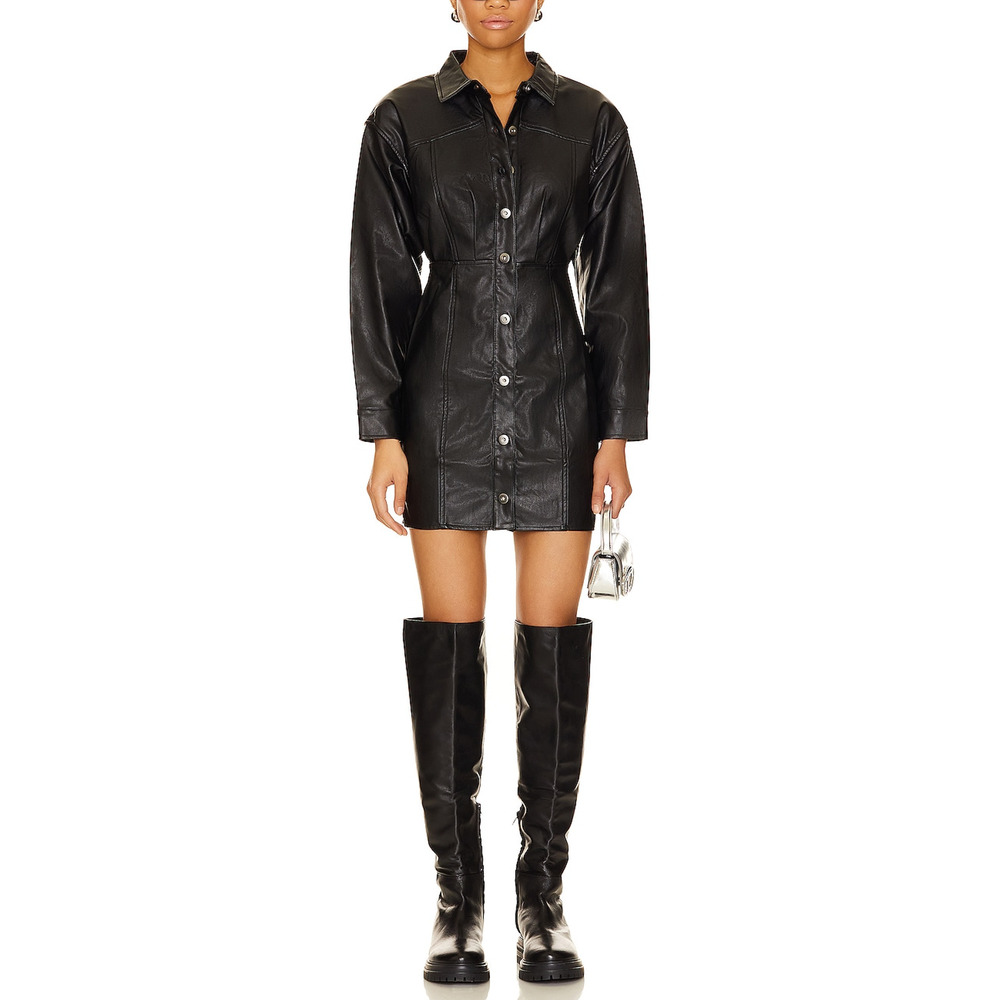 Free People Revolve 'Amber' Black Viscose Faux Leather Mini Size 8
